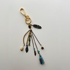 Boho Feather Charm Keychain with Turquoise Accents